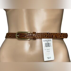 BCBG MAXAZRIA BELT GENUINE LEATHER BROWN CROC ANIMAL PRINT